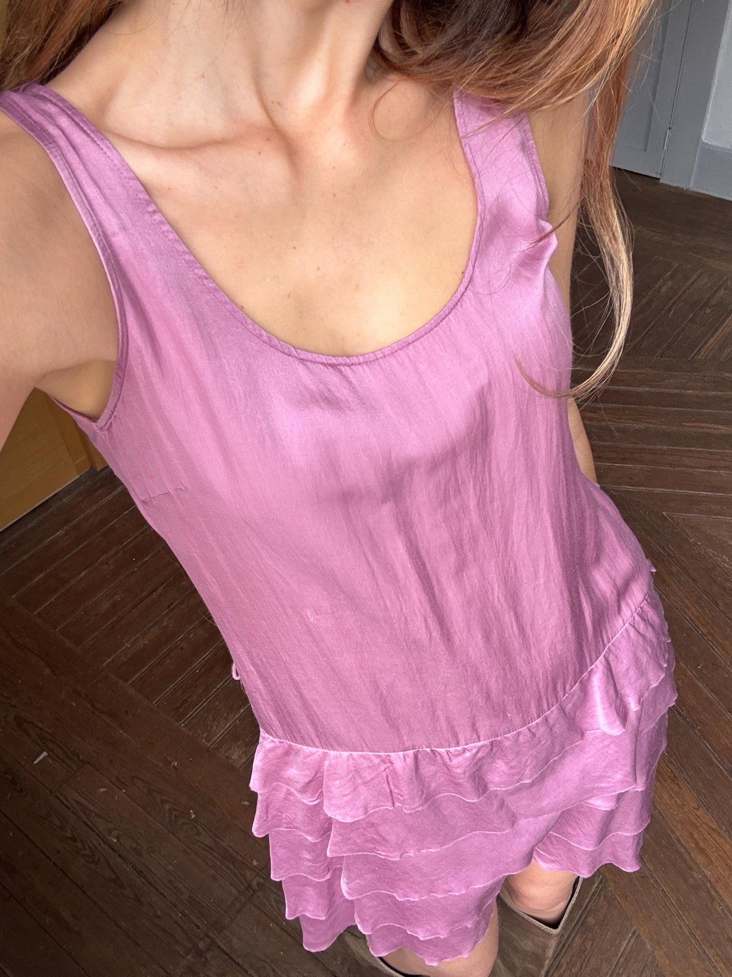 Vintage pink short summer Dress | Soft Elastic Minimalist Style, Basic sleeveless soft pink comfortable dress