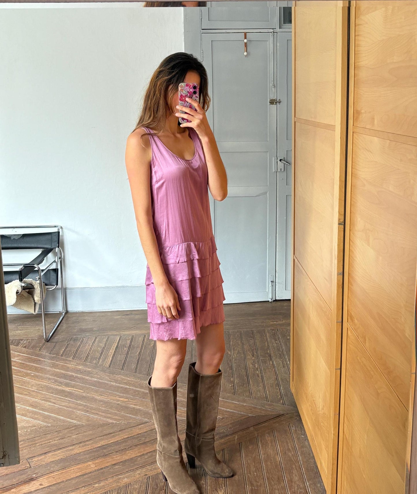 Vintage pink short summer Dress | Soft Elastic Minimalist Style, Basic sleeveless soft pink comfortable dress