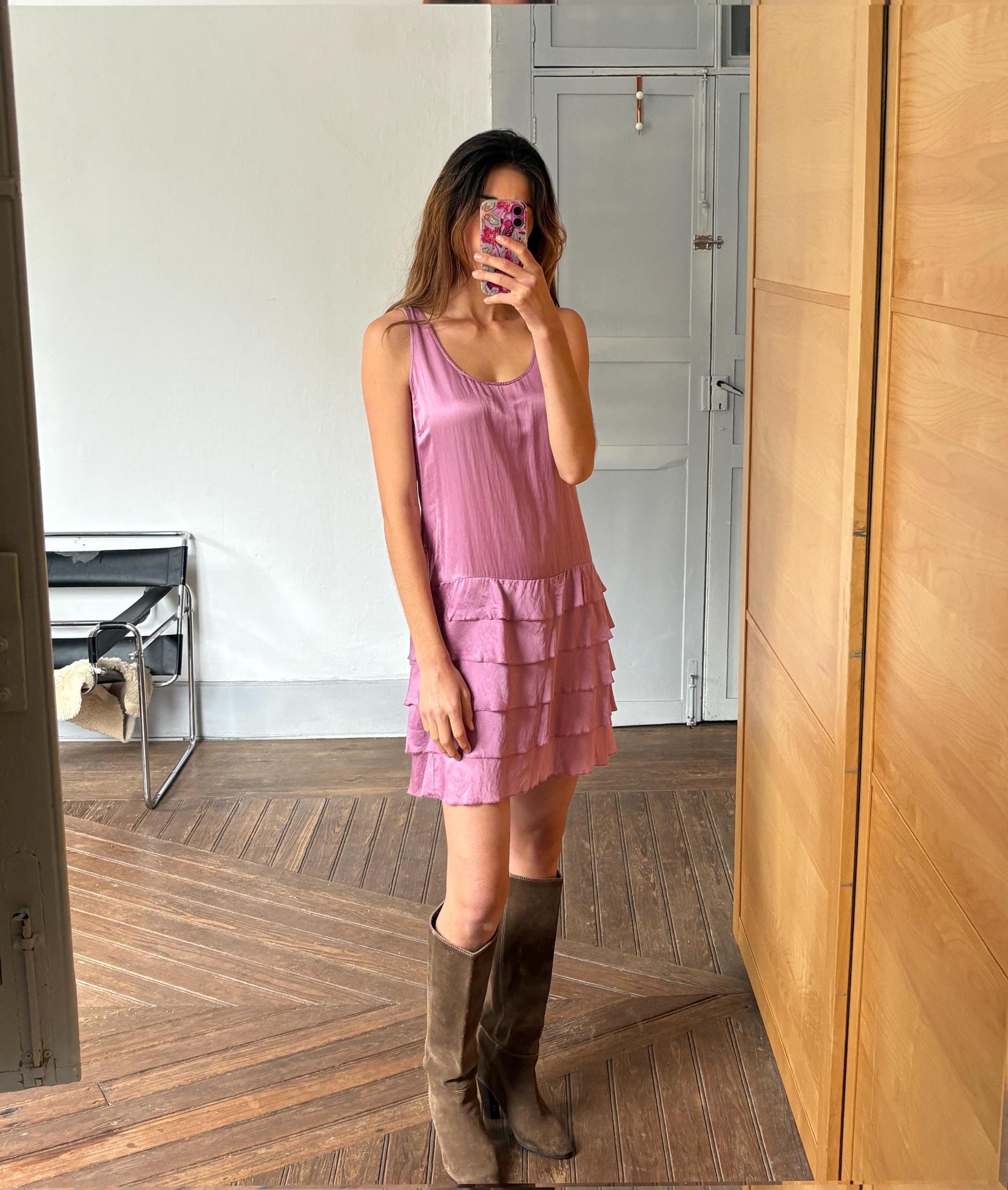 Vintage pink short summer Dress, Basic sleeveless comfortable dress