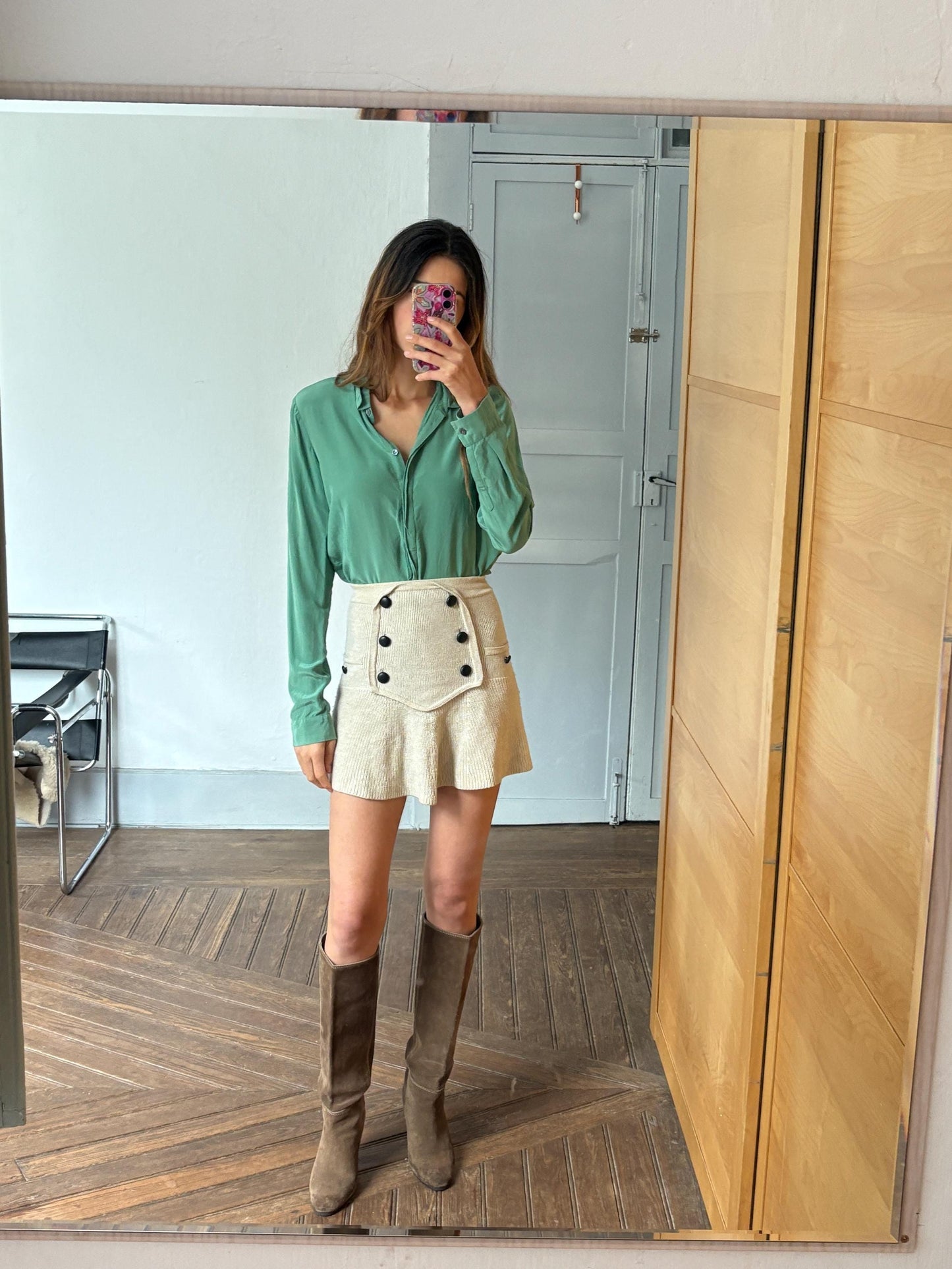 Vintage Filippa K 100% Silk Button-Down Shirt in Sage Green, Size M, Elegant Classic Long Sleeve Blouse, Minimalist Chic Workwear Shirt