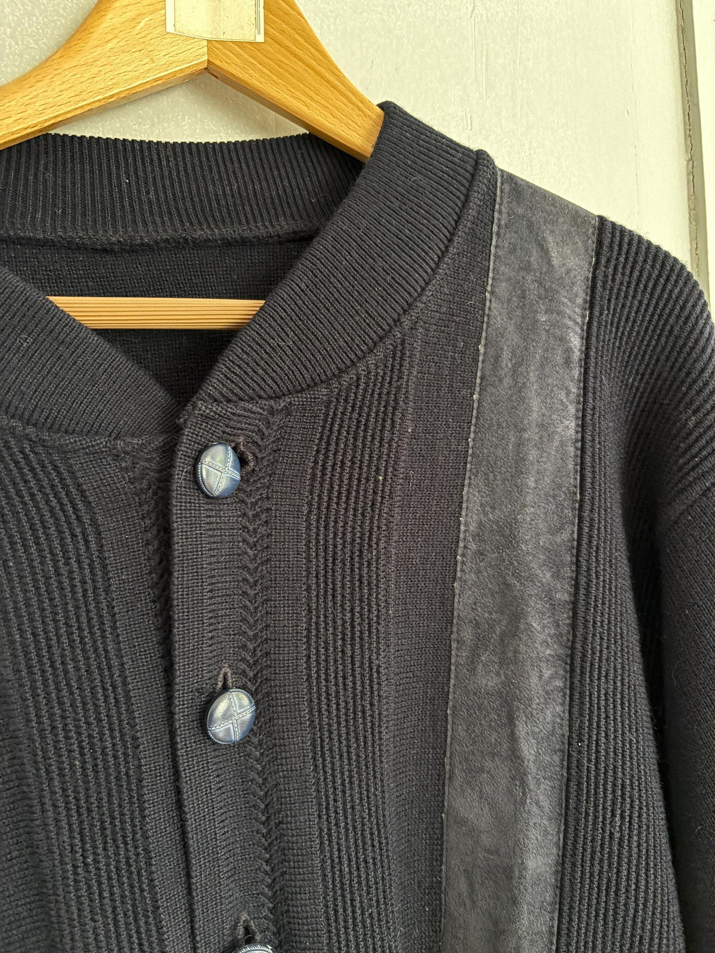 Navy blue vintage Men cardigan, Classic Dark Academia aesthetic jumper, Grandpa fashion winter knit wear