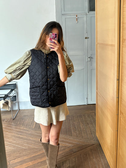 Black Quilted Vest Lloyd's, Preppy Lightweight Gilet, Vintage Layering Piece