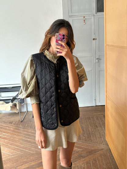 Black Quilted Vest Lloyd's, Preppy Lightweight Gilet, Vintage Layering Piece