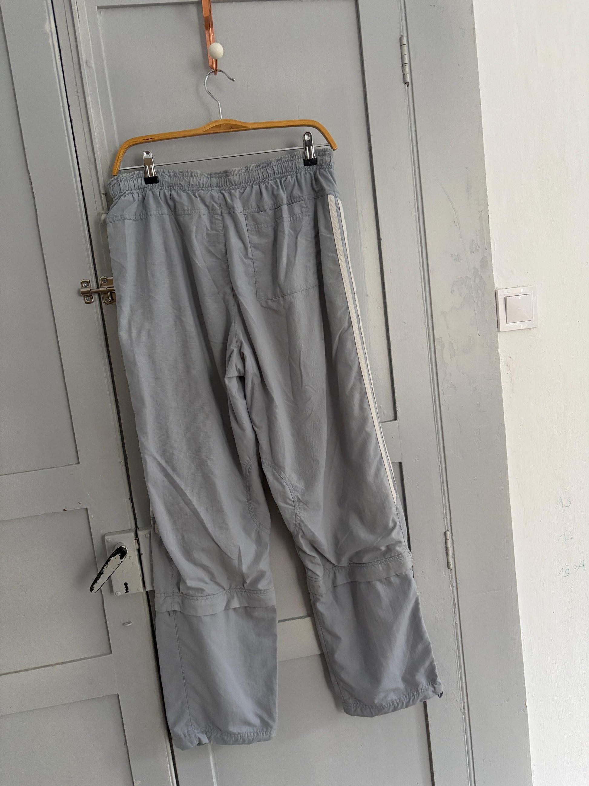 Vintage Adidas Zip-Off Training Pants – Light Blue 90s Track Pants – Convertible Cropped Joggers – UK 32 Japan L – Retro Sportswear