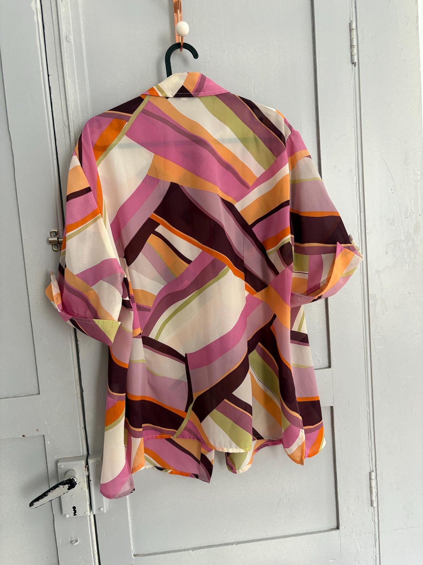 Vintage Colourful pink Shirt, Abstract feast of colours Print Button Up, Short Sleeve Summer Shirt, Unisex Relaxed Fit,