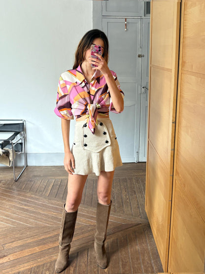 Vintage Abstract Pink Button-Up Shirt — back view