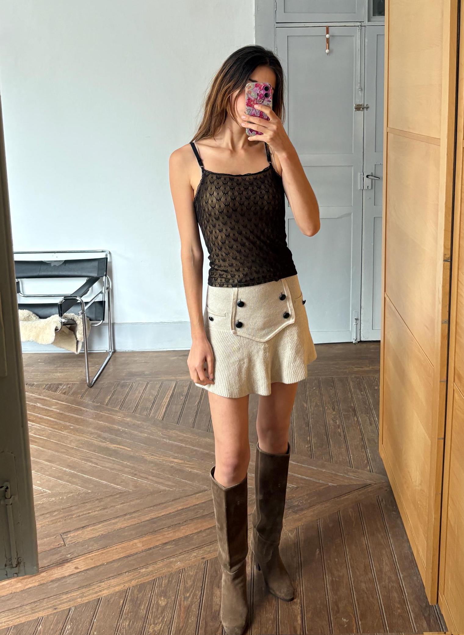 Vintage Black Lace Camisole – Penelope Cotton (El Corte Inglés) – Sheer Floral Mesh Top