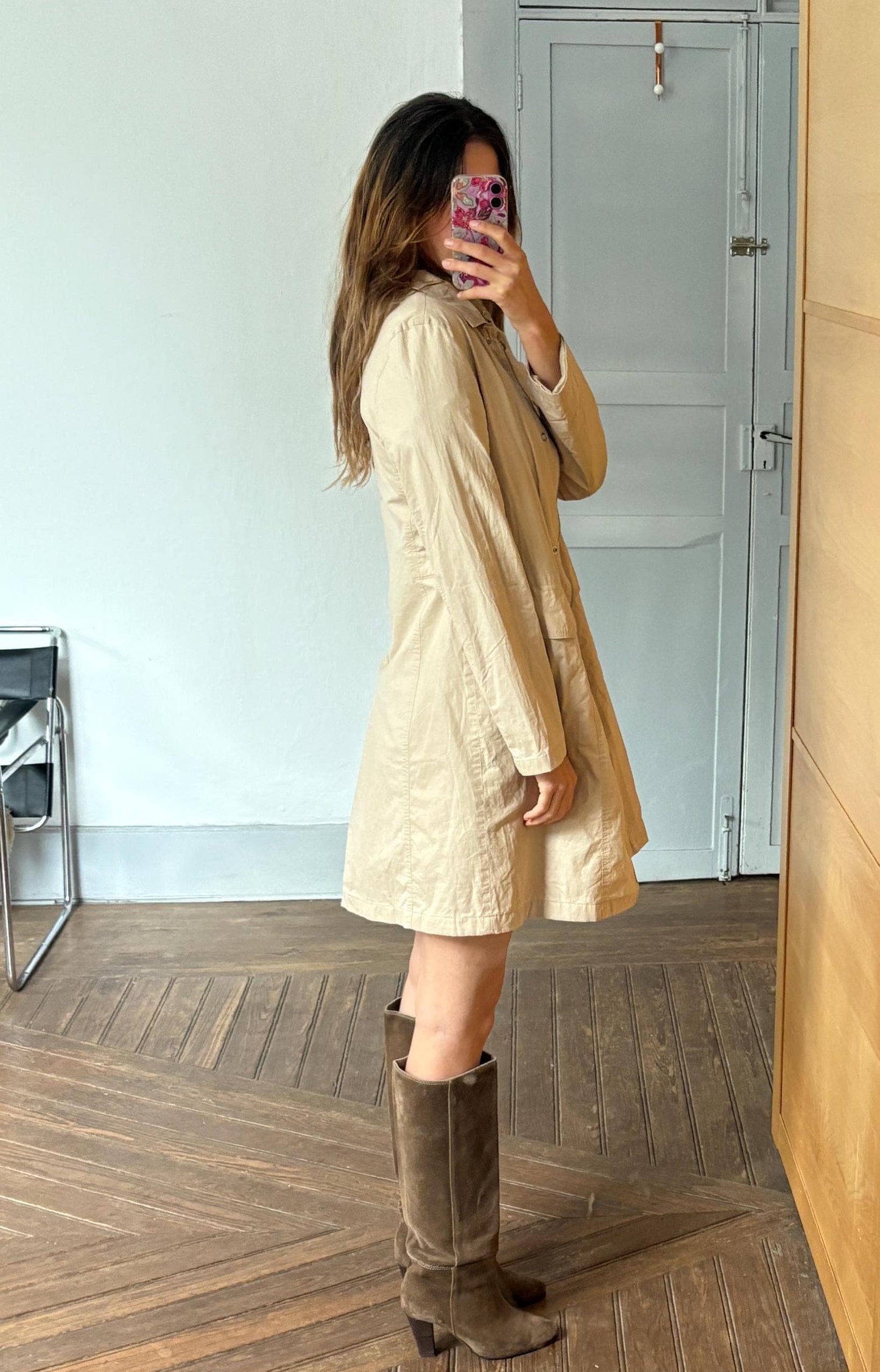 United Colors of Benetton Trench Coat, Beige Lightweight Windbreaker, Classic Long Jacket, Women’s Size L, Made in Italy