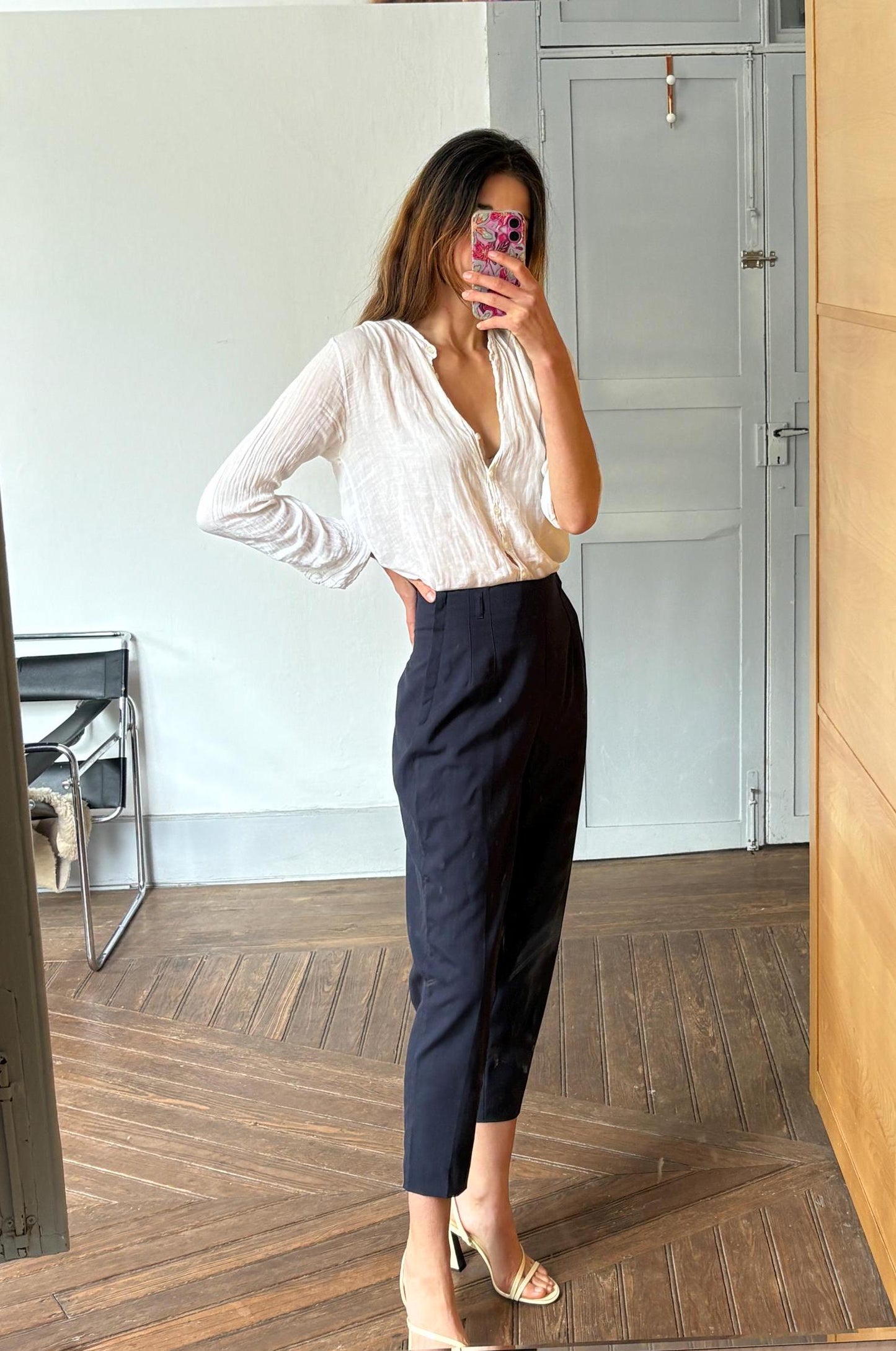 Pennyblack Wool Pants, Made in Italy, High-Waisted Cropped Trousers, Navy Blue Tailored Pants, Vintage Minimalist Style, Size IT 44 (M-L)