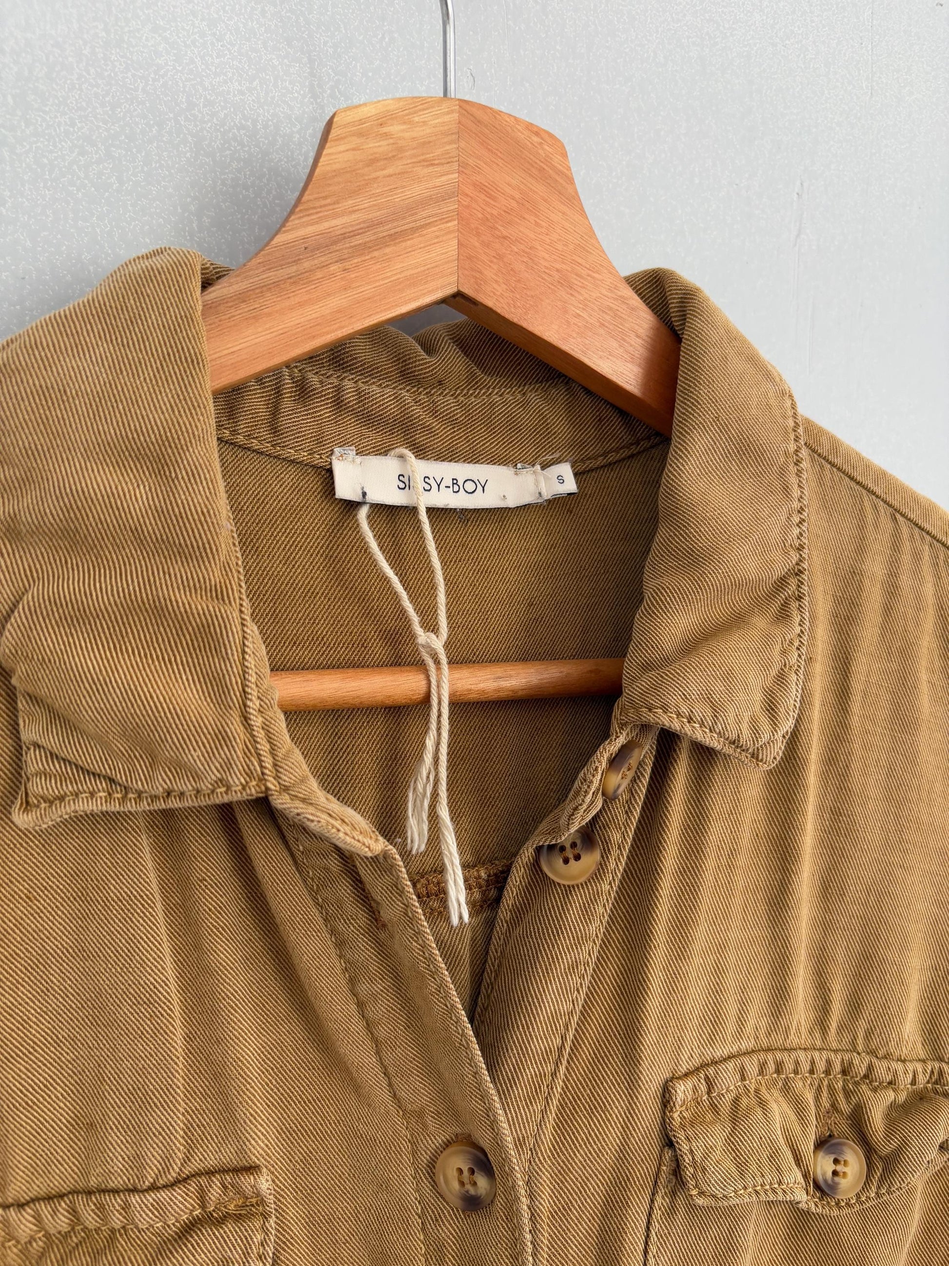 Vintage light brown jumpsuit, Retro linen and cotton long sleeve long pants playsuit, Tan workwear, Casual basic outfit, S