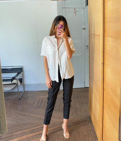 Vintage White Boxy Fit Button-Up Shirt — detail
