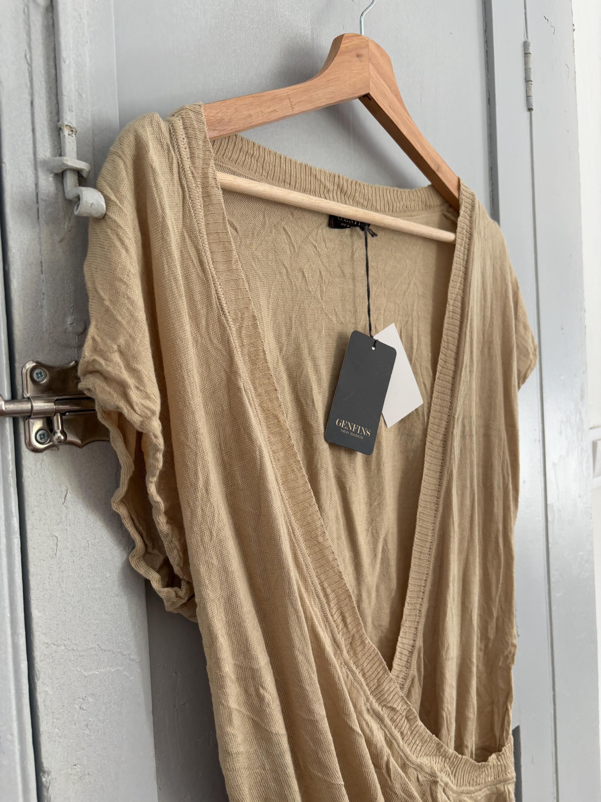 Vintage wool blend sexy deep v camisole, Chic short sleeve vest, Vintage Genfins summer gilet, minimalist natural top, Simple and modern