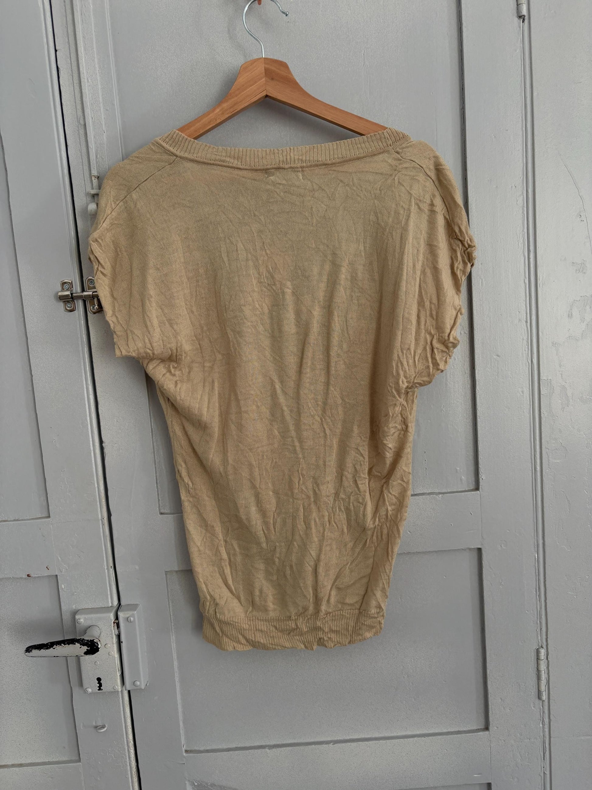 Vintage wool blend sexy deep v camisole, Chic short sleeve vest, Vintage Genfins summer gilet, minimalist natural top, Simple and modern