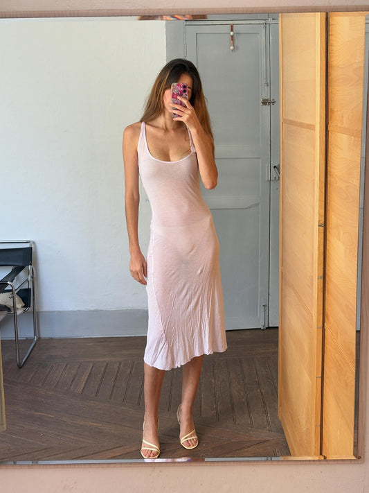 Vintage Light pink sheer maxi dress, Super sexy see through open neckline night gown, Soft Elastic Minimalist nightie, Basic long pyjamas