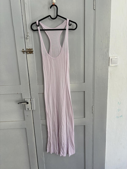 Vintage Light pink sheer maxi dress, sexy see through open neckline night gown,