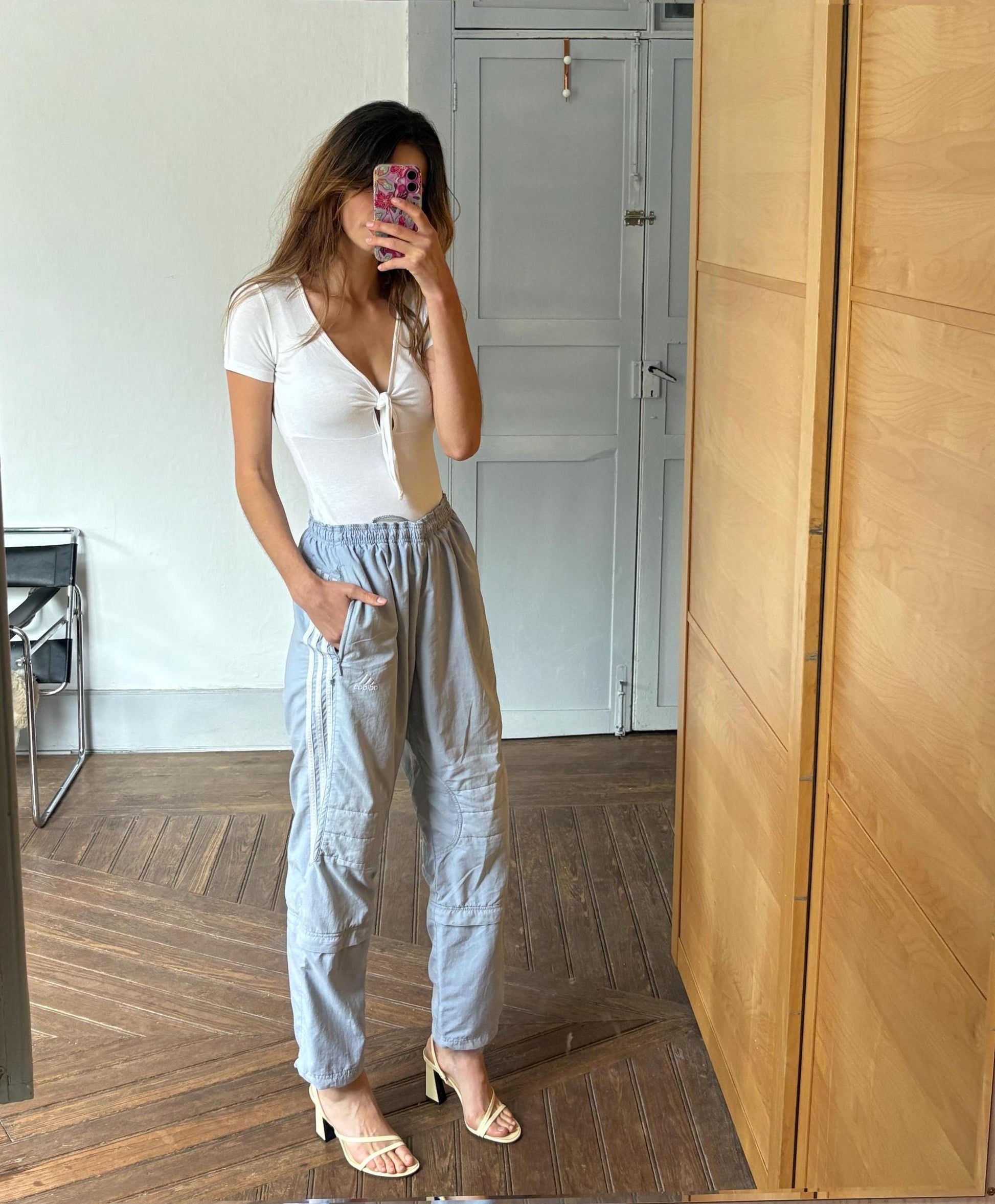 Vintage Adidas Zip-Off Training Pants – Light Blue 90s Track Pants – Convertible Cropped Joggers – UK 32 Japan L – Retro Sportswear