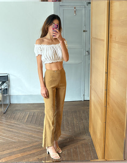 Vintage 70s High-Waisted Mustard Flared Pants — back view