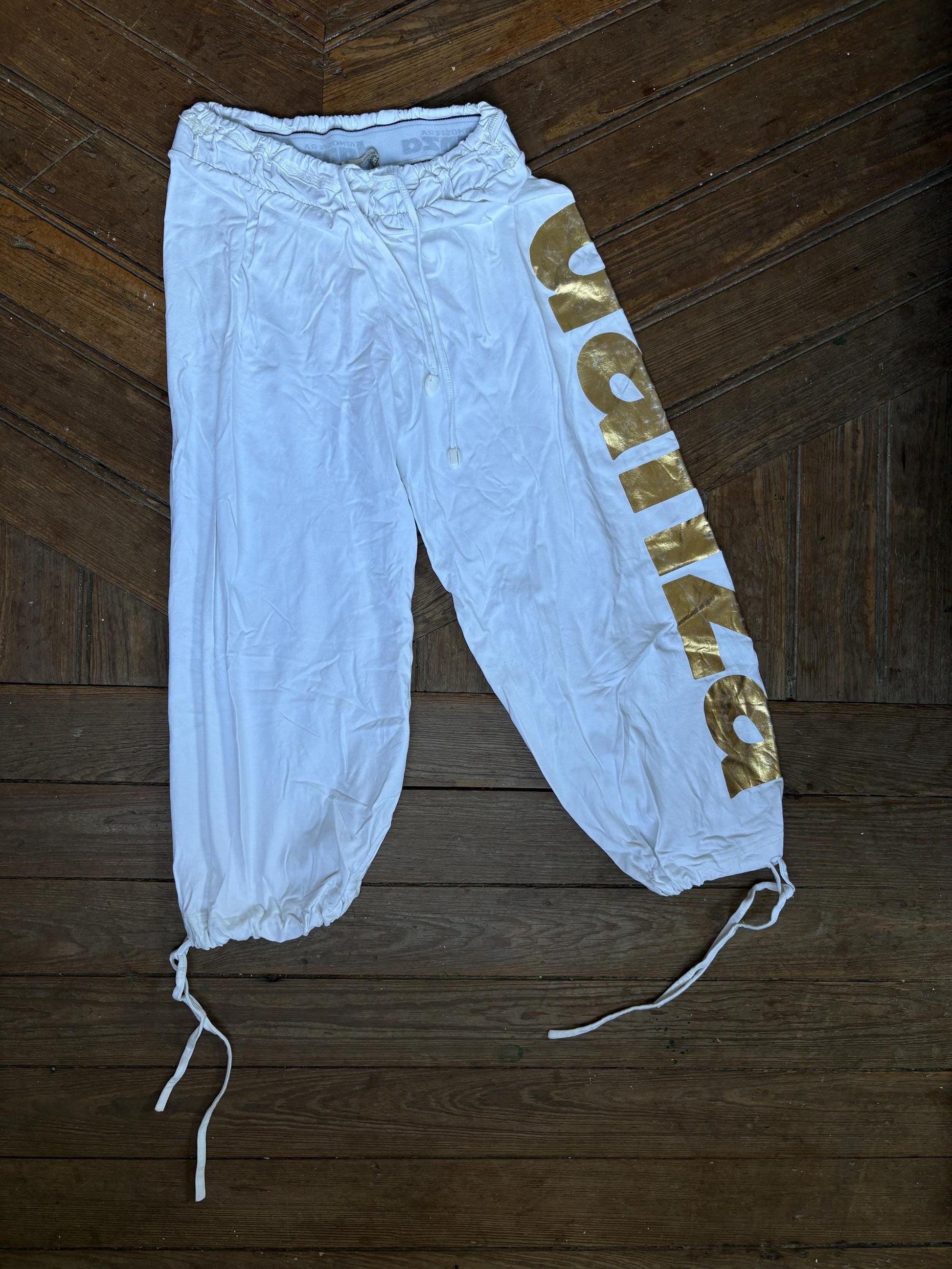 Vintage Atmosfera Danza White & Gold Dance Pants – Italian Chic Meets Sporty Glam, S