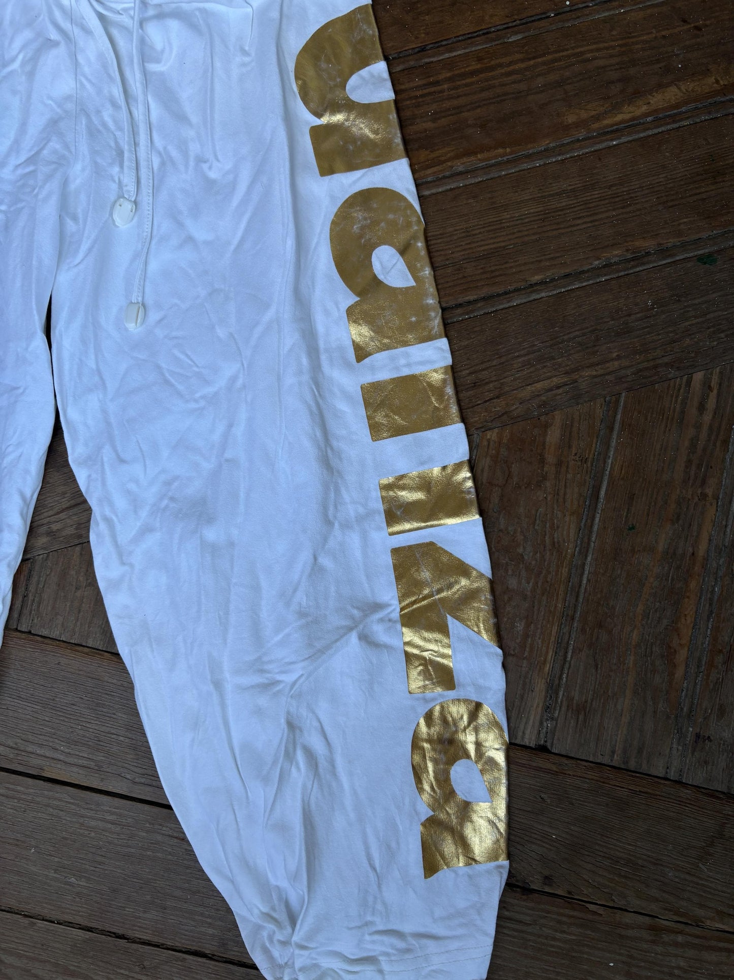 Vintage Atmosfera Danza White & Gold Dance Pants – Italian Chic Meets Sporty Glam, S