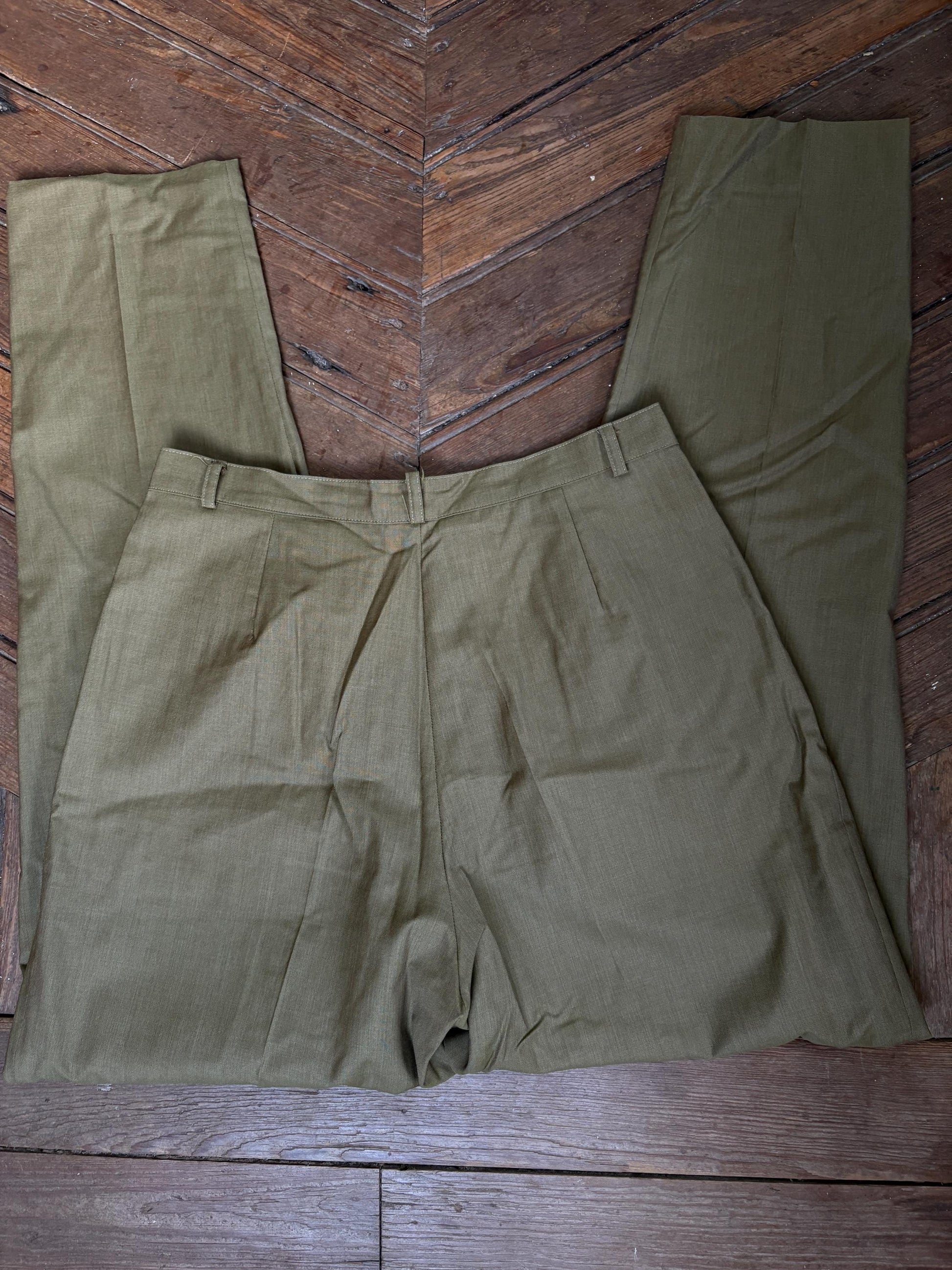 Vintage Italian Wool Trousers by I Blues – High-Waisted Green Tailored Pants, Made in Italy, IT 48