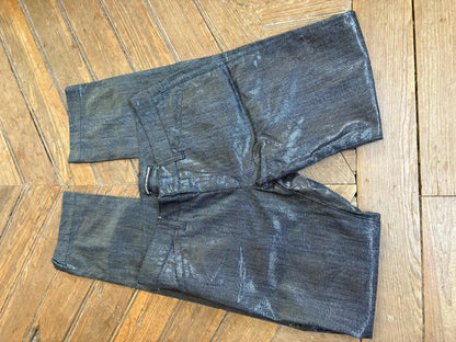 Vintage Metallic Black Pants, Drykorn Slim Fit Trousers
