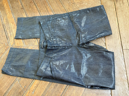 Vintage Metallic Black Pants, Drykorn Slim Fit Trousers