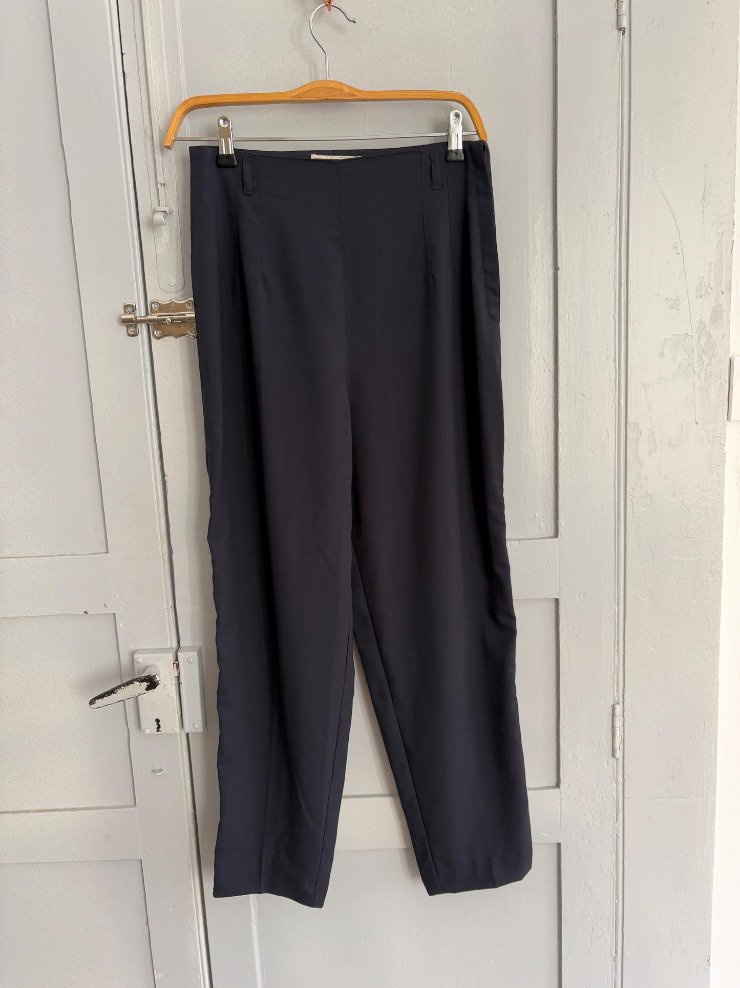 Vintage Borgofiori Black Wool Pants – High-Waisted Cropped Trousers – Made in Italy – Minimalist Chic