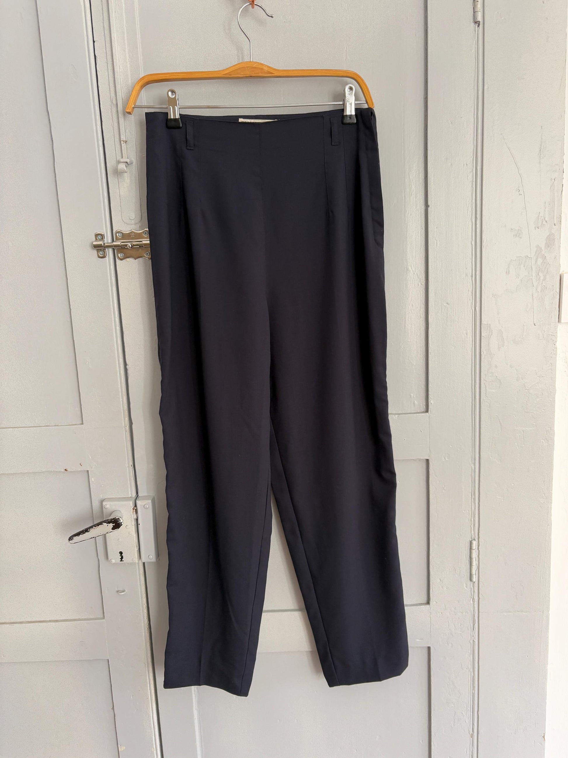 Vintage Borgofiori Black Wool Pants – High-Waisted Cropped Trousers – Made in Italy – Minimalist Chic