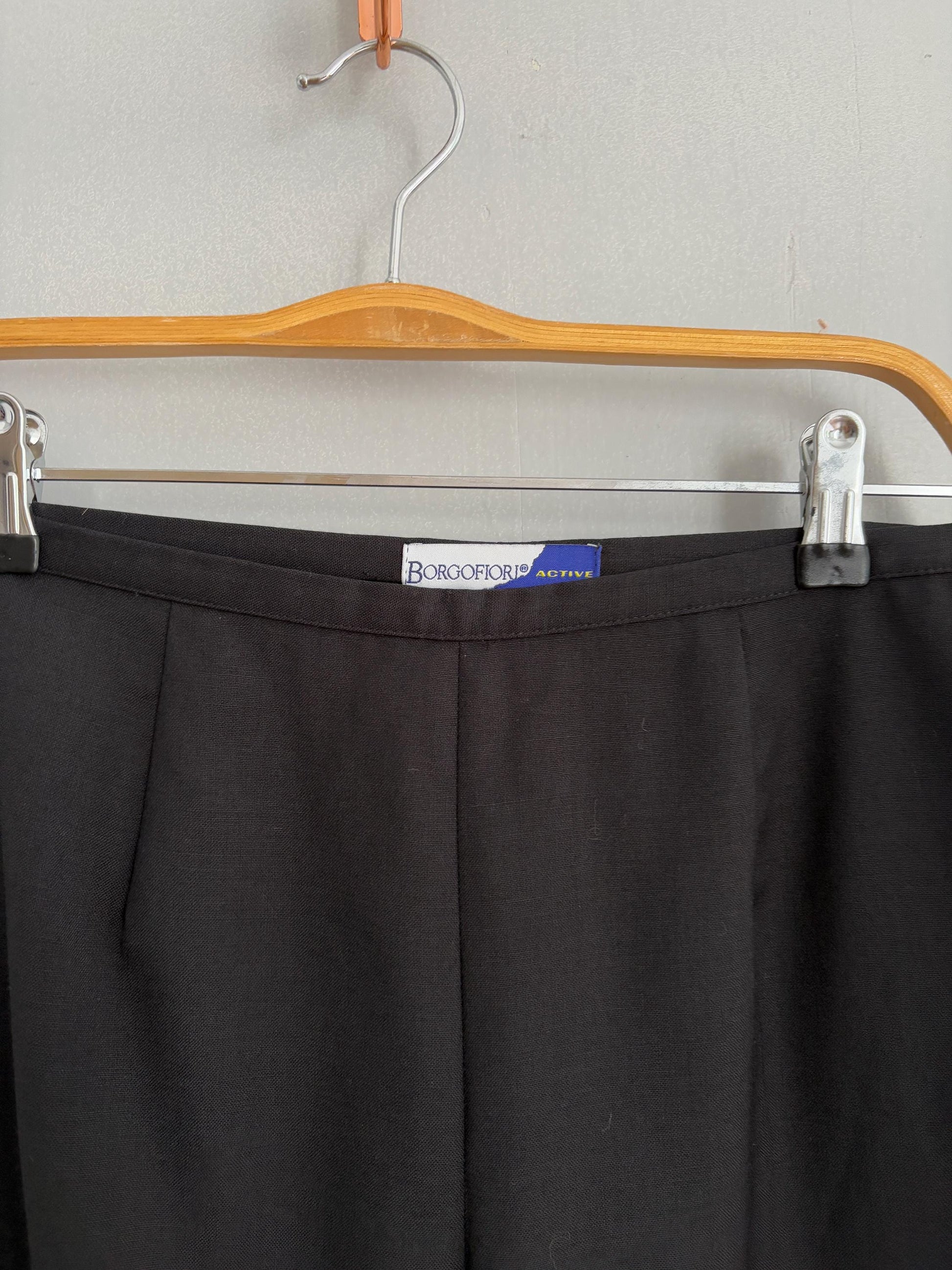 Vintage Borgofiori Black Wool Pants – High-Waisted Cropped Trousers – Made in Italy – Minimalist Chic