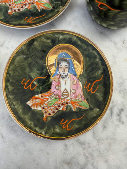 Vintage Kutani Moriage Tea Set, 1920s-1940s — fabric close-up