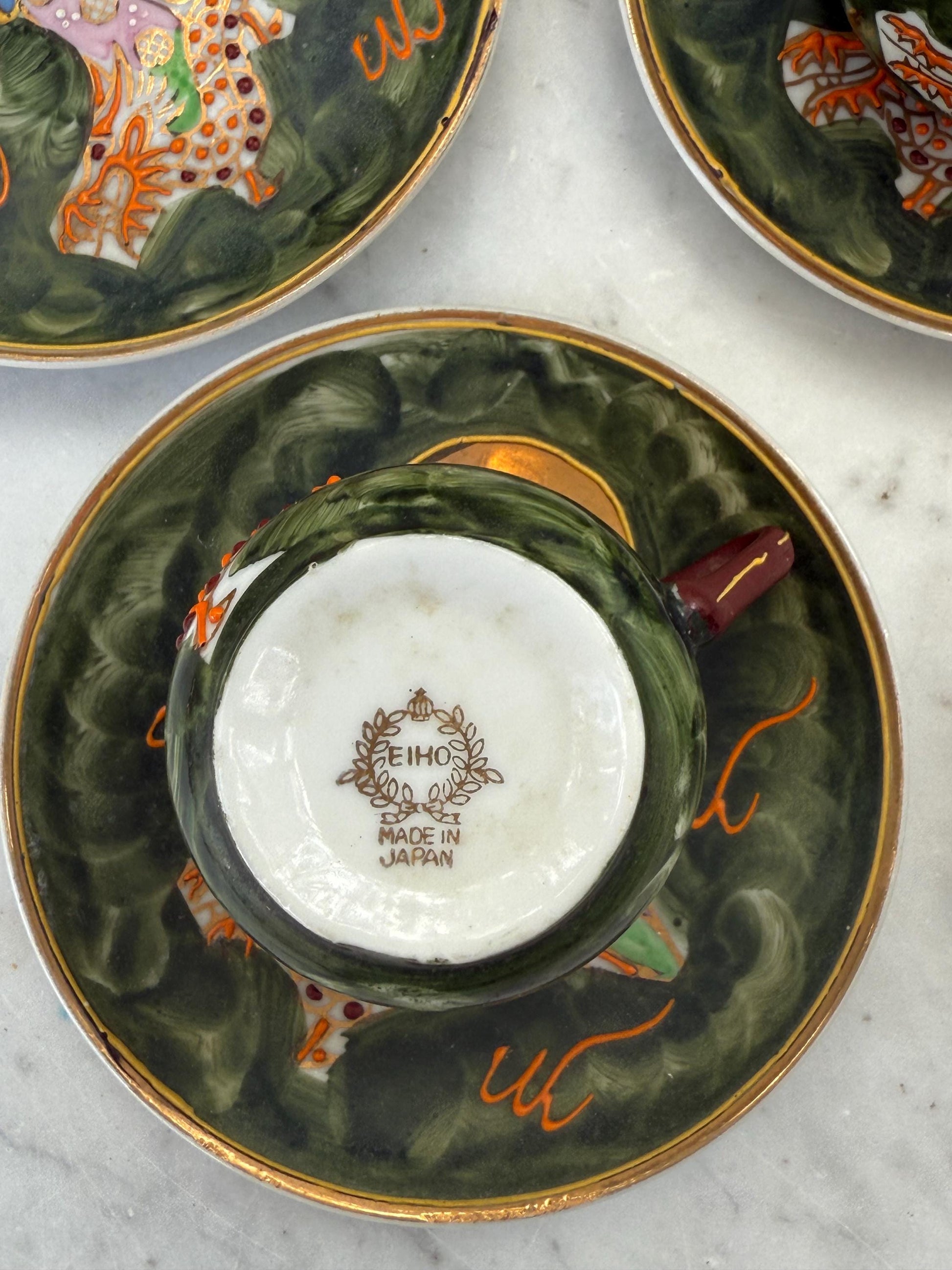 Vintage Hand-Painted Japanese Tea Set – Kutani Moriage Dragon Design, Made in Japan 1920s-1940s, Porcelain Teapot & Cups