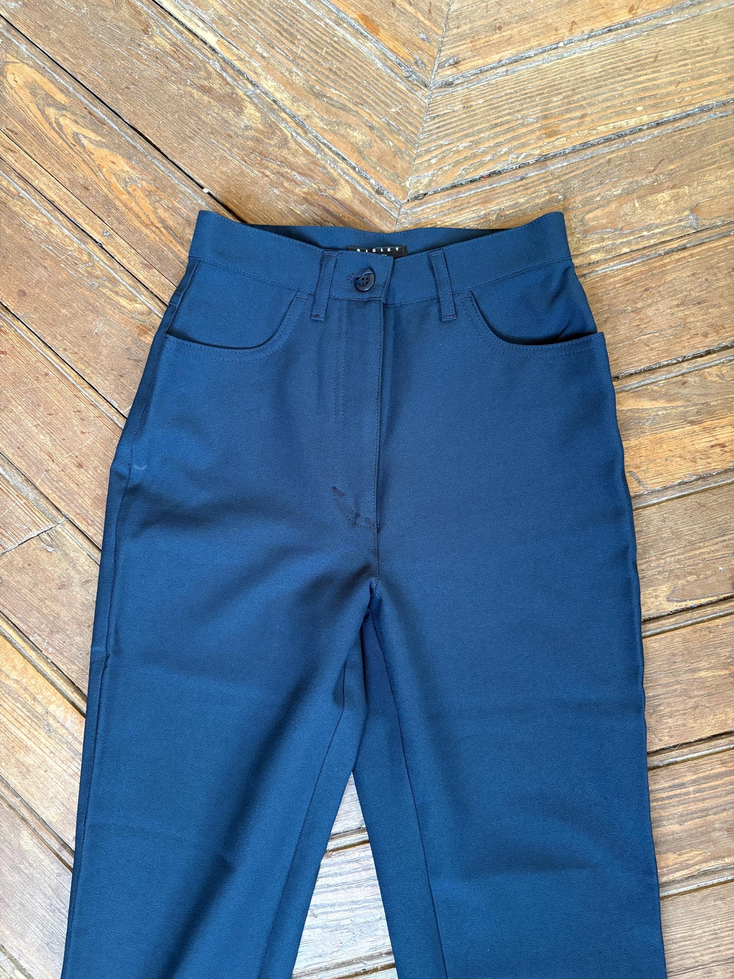 Vintage Sisley Dark Blue High Waist Skinny Trousers – Made in Italy – Minimalist Y2K Office Chic Pants – Size XS