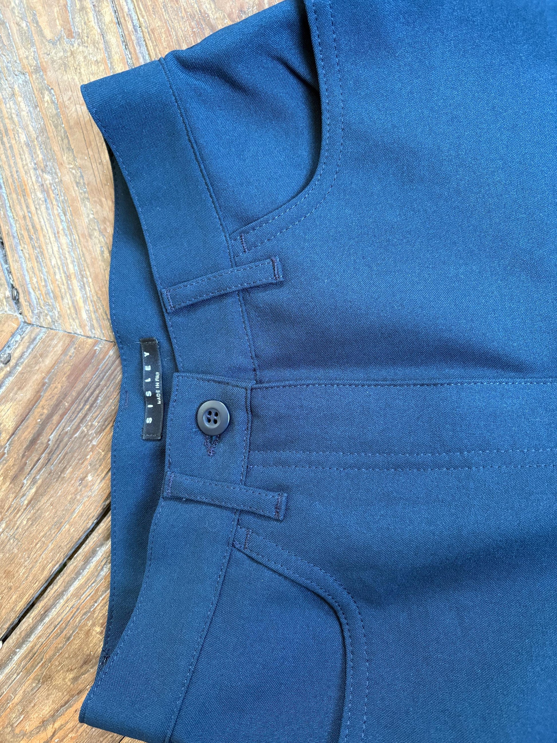 Vintage Sisley Dark Blue High Waist Skinny Trousers – Made in Italy – Minimalist Y2K Office Chic Pants – Size XS