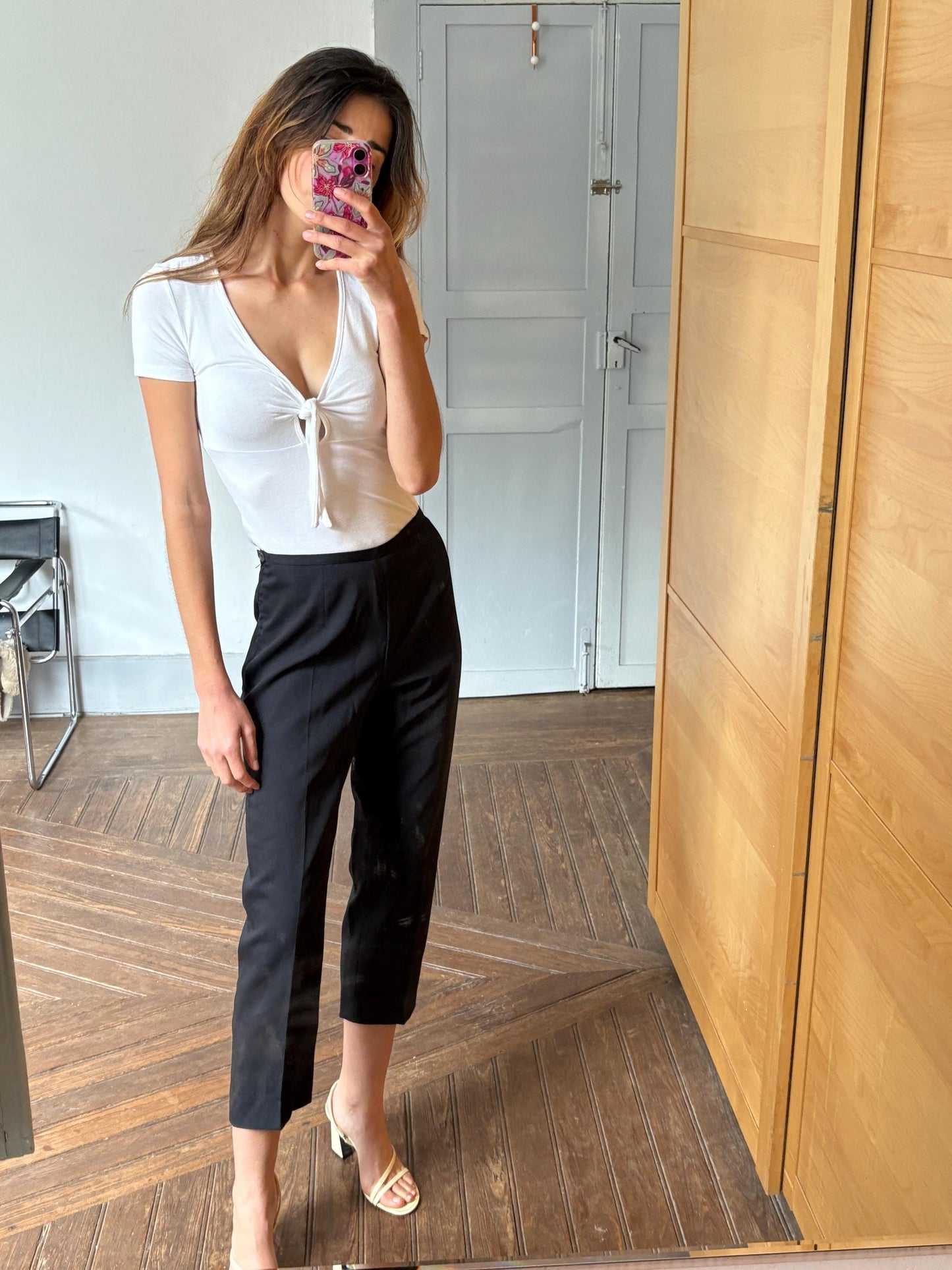 Vintage Borgofiori Black Wool Pants – High-Waisted Cropped Trousers – Made in Italy – Minimalist Chic