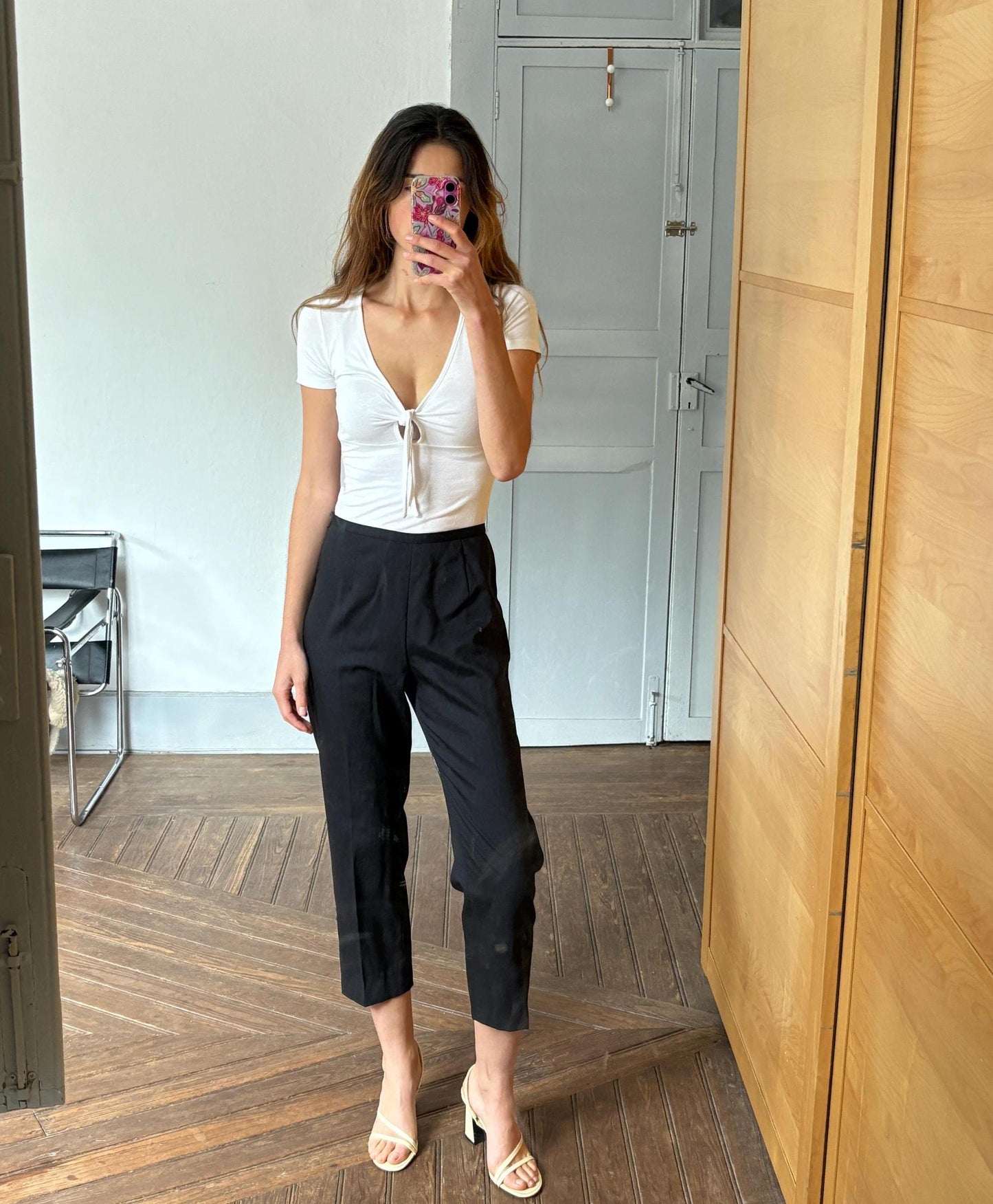 Vintage Borgofiori Black Wool Pants – High-Waisted Cropped Trousers – Made in Italy – Minimalist Chic