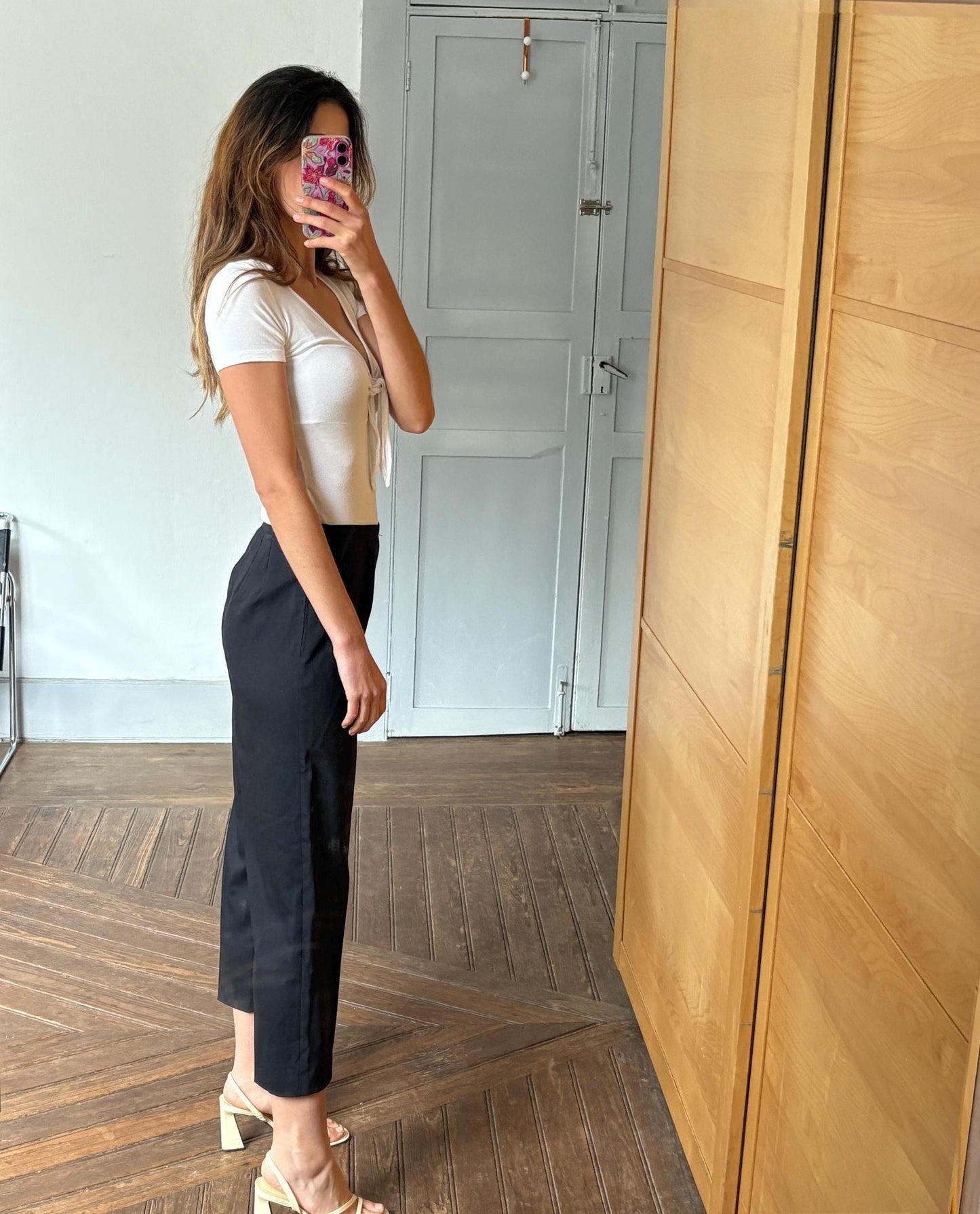 Vintage Borgofiori Black Wool Pants – High-Waisted Cropped Trousers – Made in Italy – Minimalist Chic