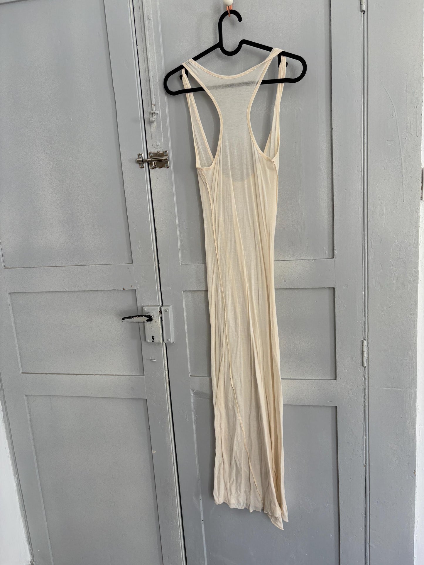 Vintage off white sheer maxi dress, Super sexy see through open neckline night gown, Soft Elastic Minimalist nightie, Basic long pyjamas