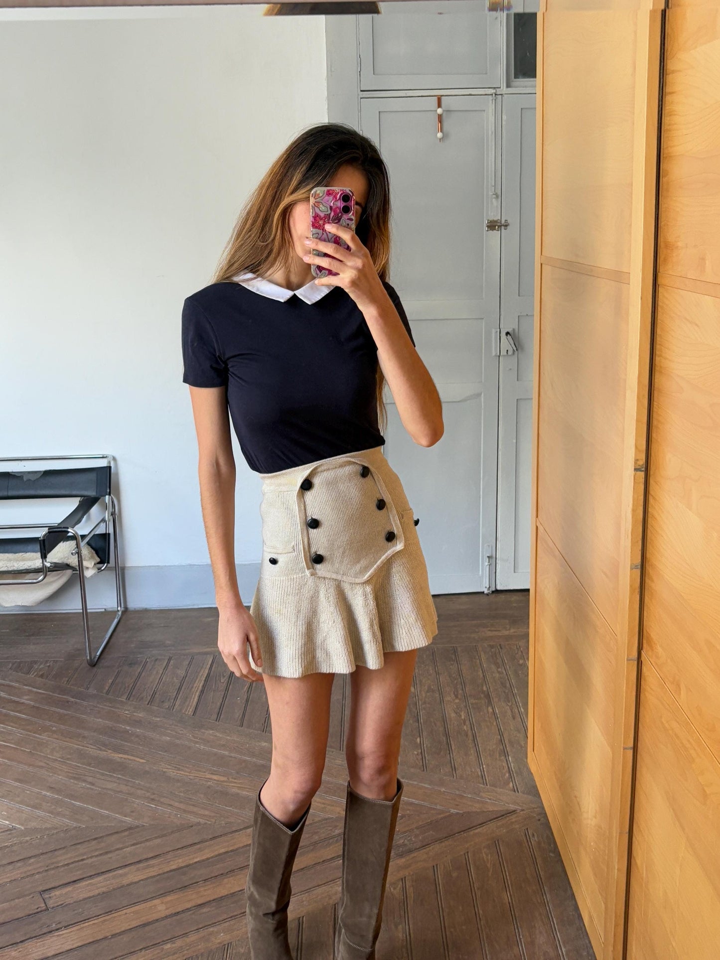 Vintage Dark Academia aesthetic shirt with white collar, Cute dark blue short sleeve t-shirt, XXS - XS