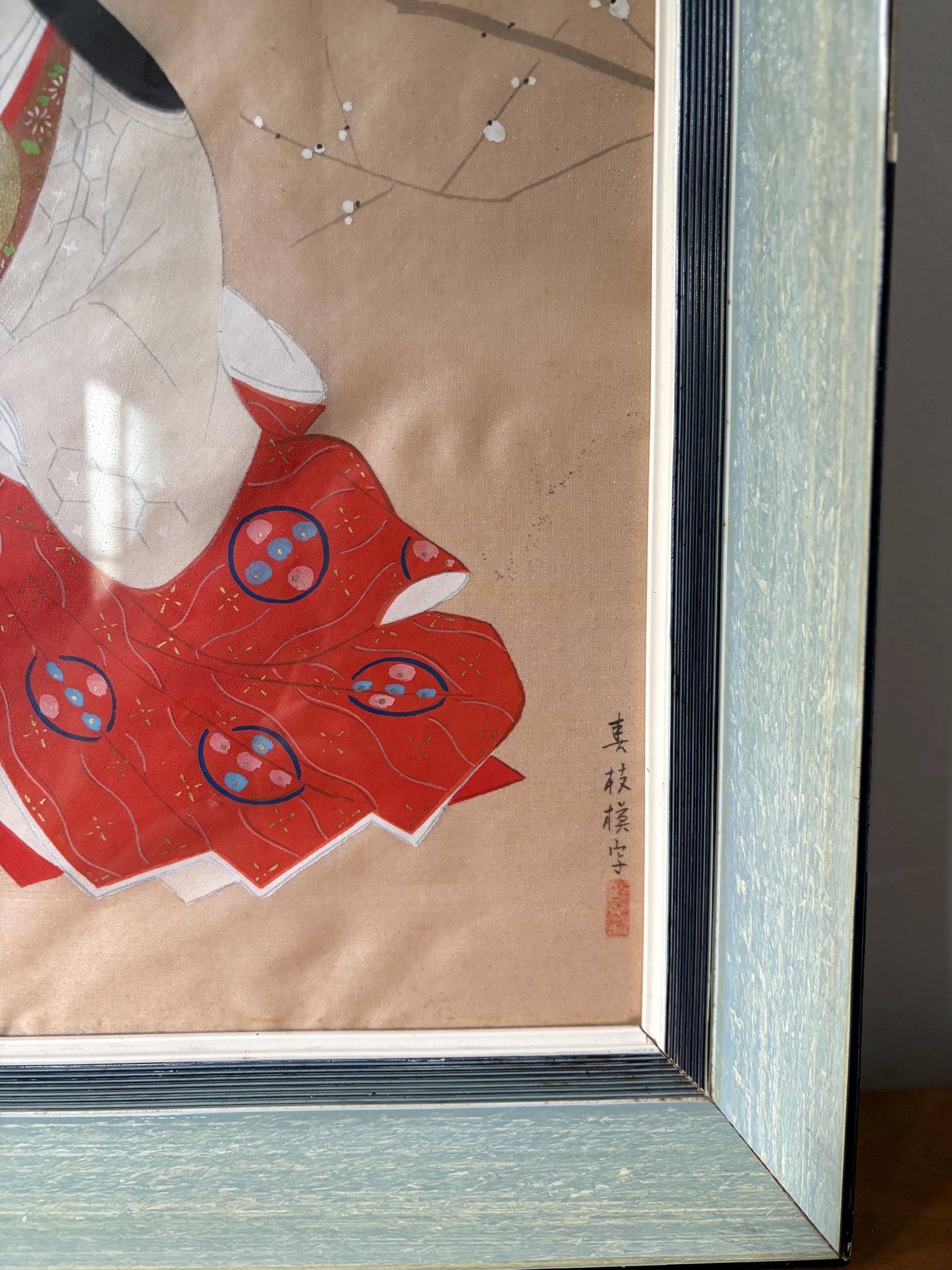 Vintage Japanese Madonna & Child art work with Plum Blossoms – Framed or Unframed Option