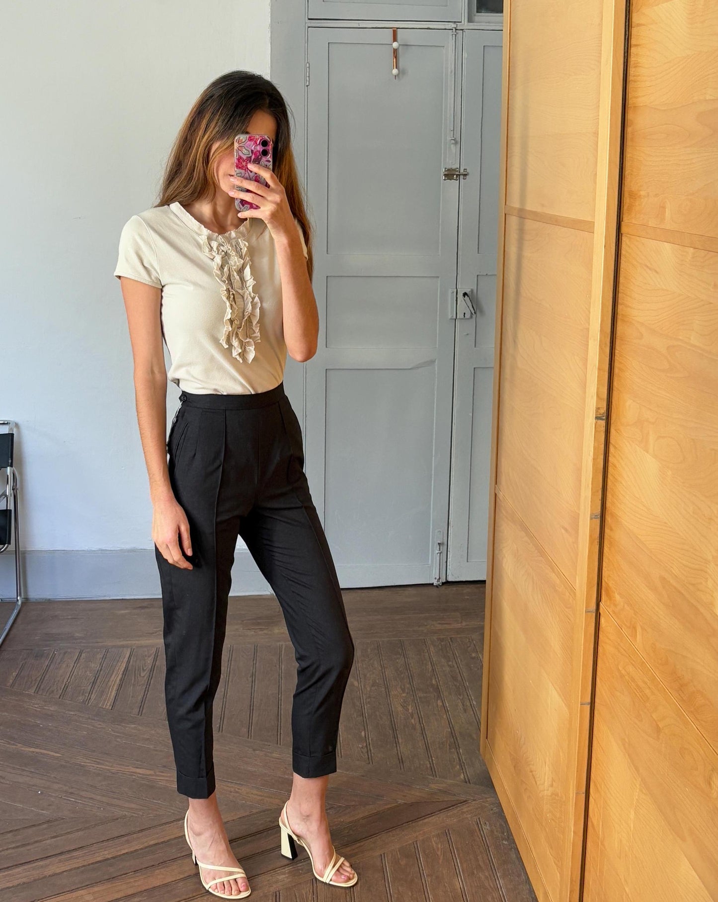 Vintage cotton ruffle top, Luxury formal t-shirt, Eggshell off white elegant top