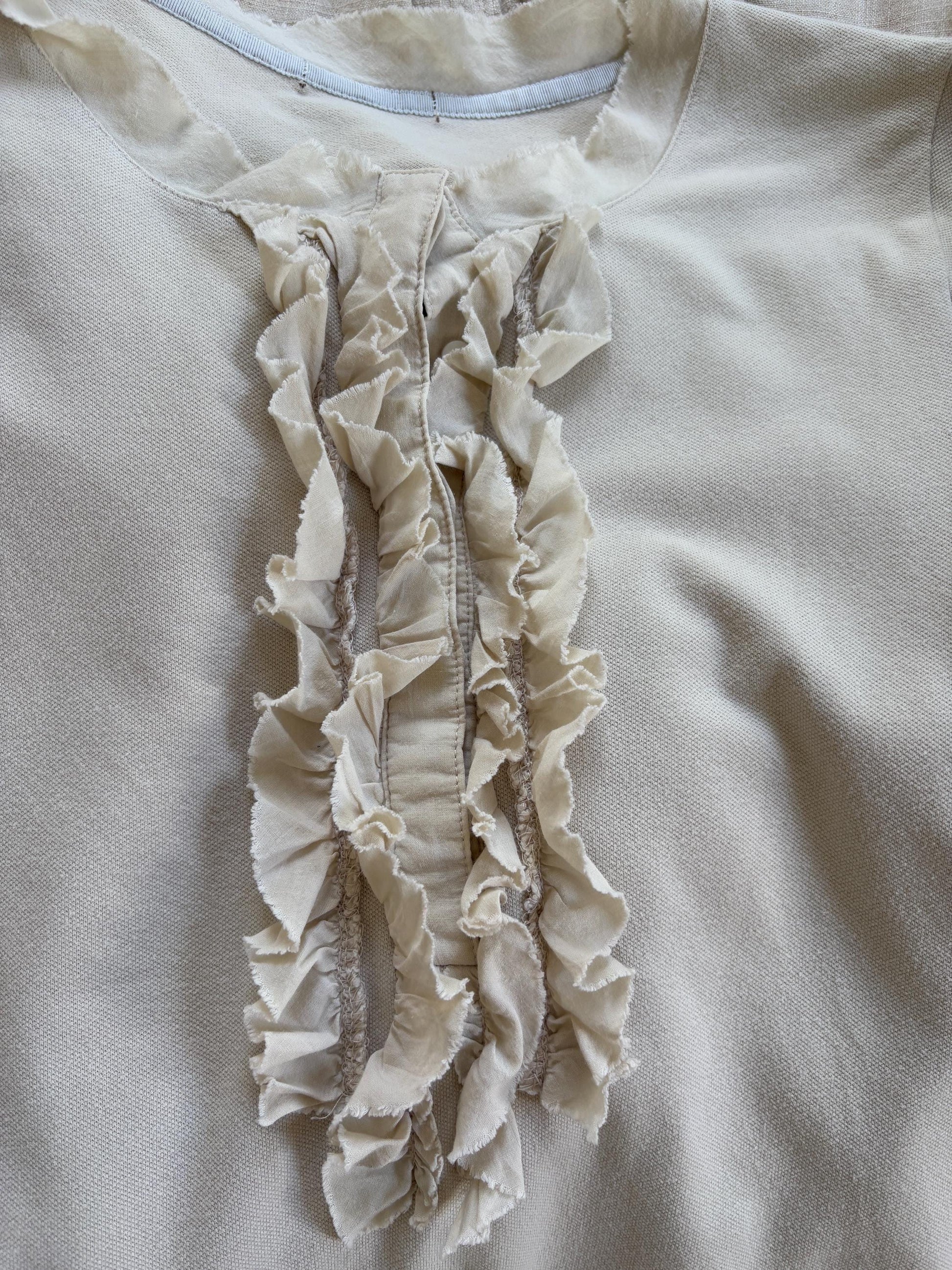Vintage cotton ruffle top, Luxury formal t-shirt, Eggshell off white elegant top