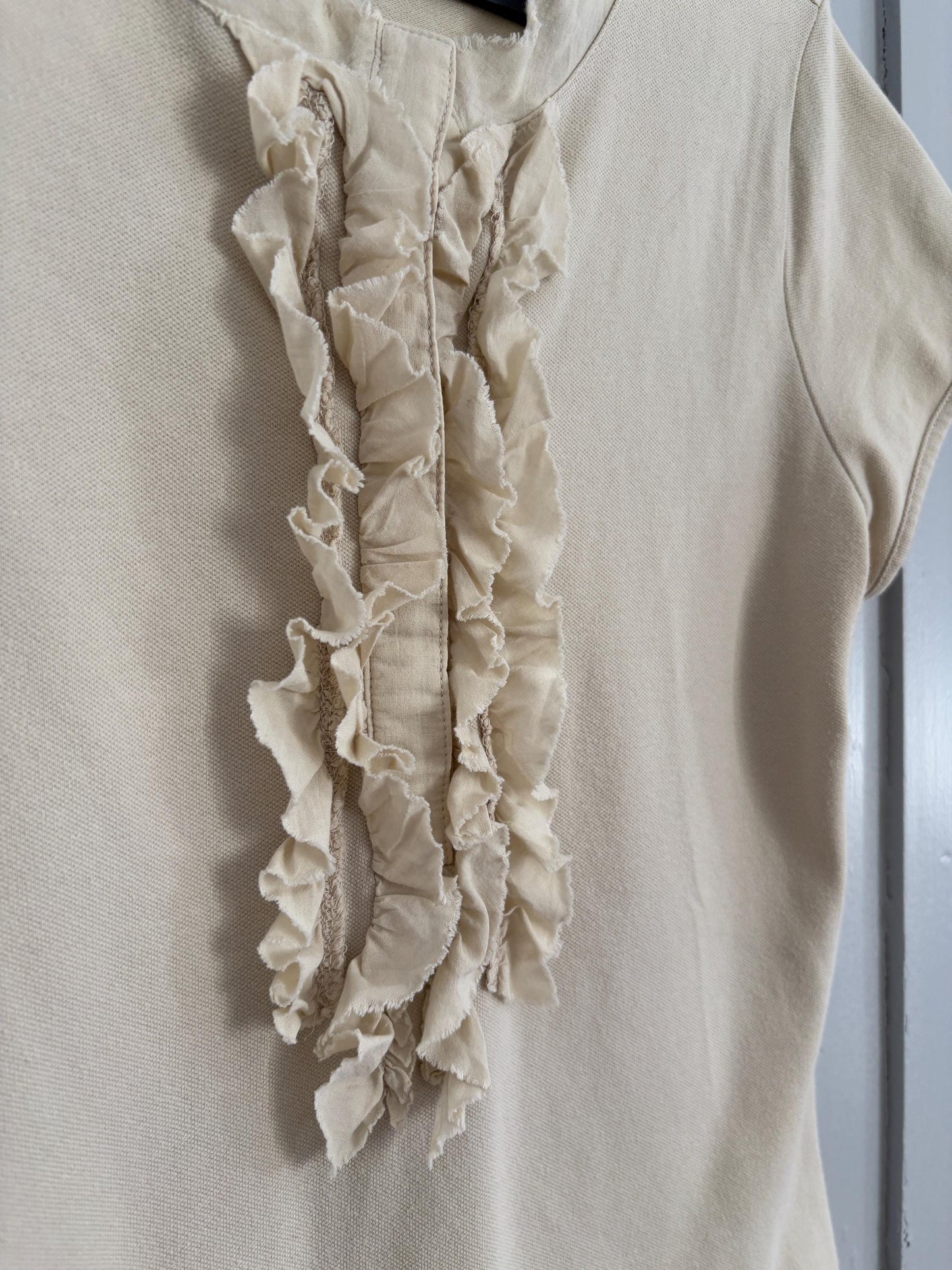 Vintage cotton ruffle top, Luxury formal t-shirt, Eggshell off white elegant top