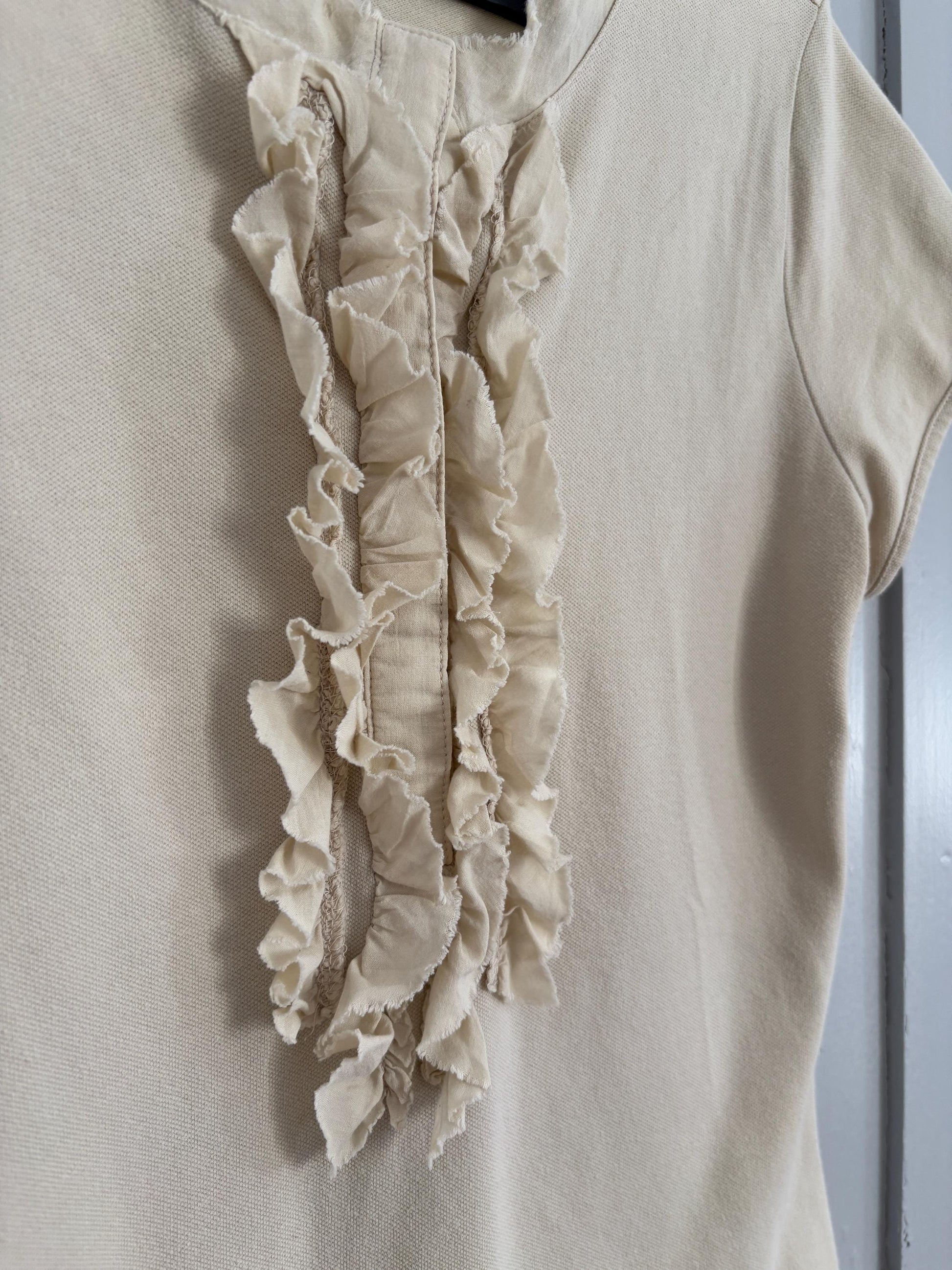 Vintage cotton ruffle top, Luxury formal t-shirt, Eggshell off white elegant top