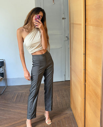 Vintage Shiny Grey Wide Leg Trousers