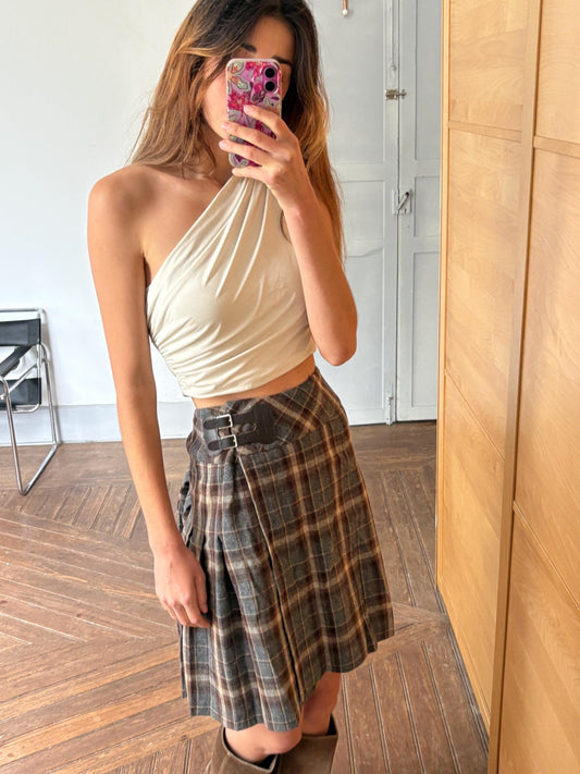 Vintage Wool Tartan Skirt – John Ashfield, Pleated Kilt, Leather Buckles, Dark Academia, EU 38-40 / UK 10-12 / US 6-8