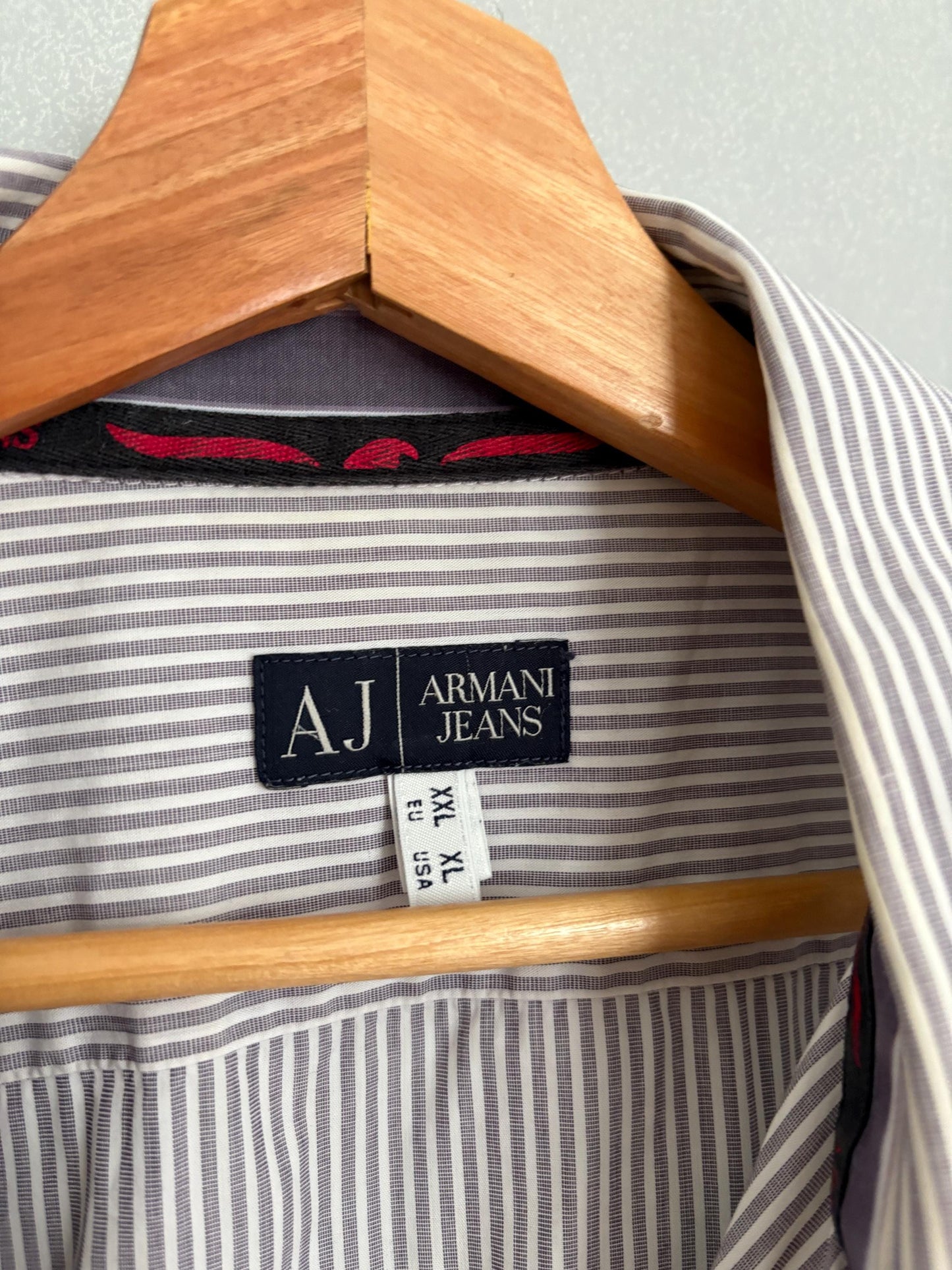 Vintage Armani Jeans Striped Shirt – Oversized Fit, 100% Cotton, Size XXL / US XL, Classic Button-Up