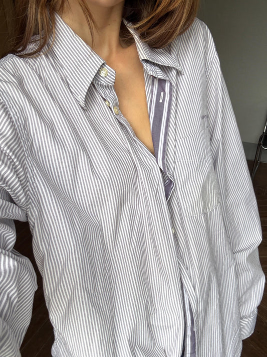 Vintage Armani Jeans Striped Shirt – Oversized Fit, 100% Cotton, Size XXL / US XL, Classic Button-Up