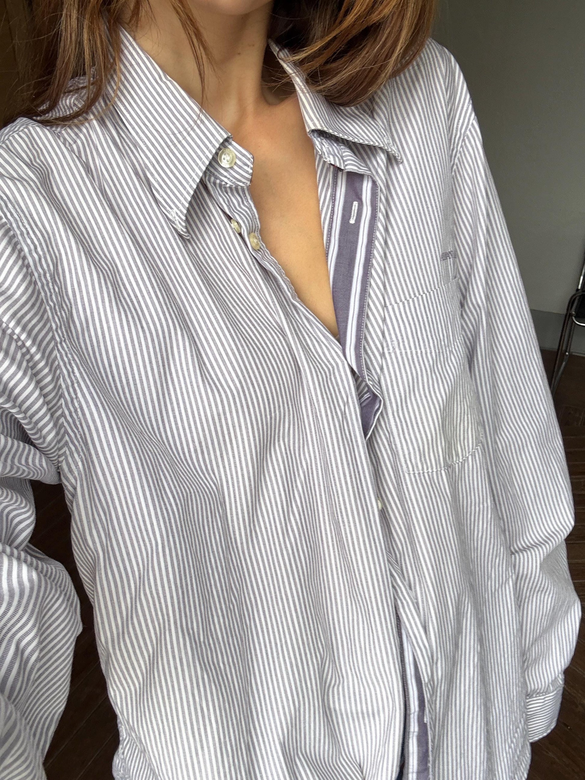 Vintage Armani Jeans Striped Shirt – Oversized Fit, 100% Cotton, Size XXL / US XL, Classic Button-Up