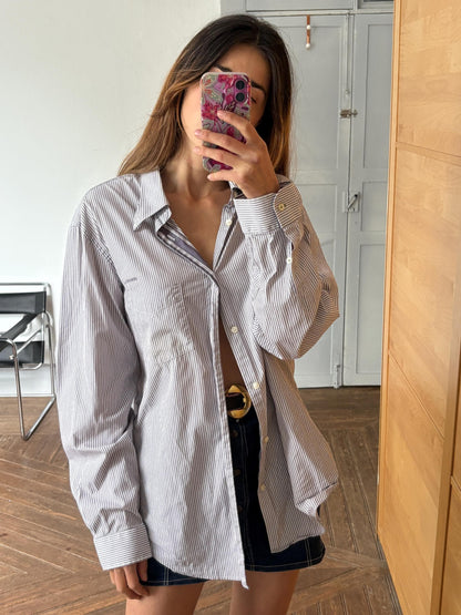 Vintage Armani Striped Button-Up Shirt — fabric close-up