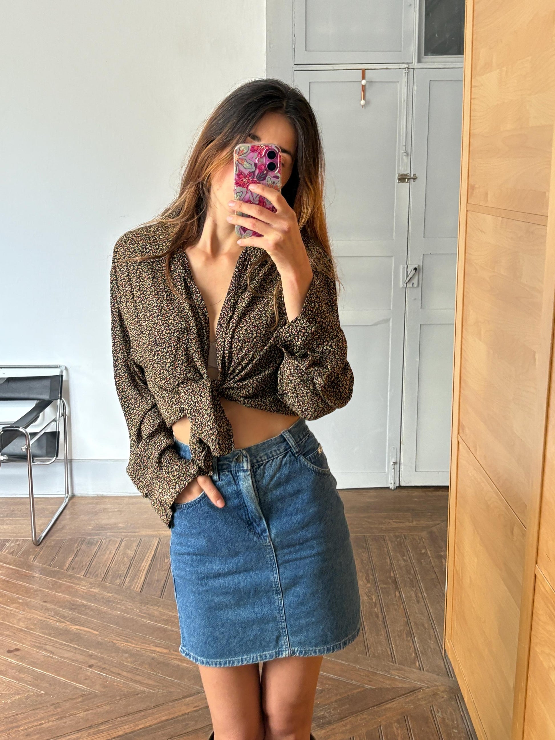 Vintage Floral Button-Up Blouse – 90s Cottagecore, Parisian Chic, Oversized Fit, Size L-XL